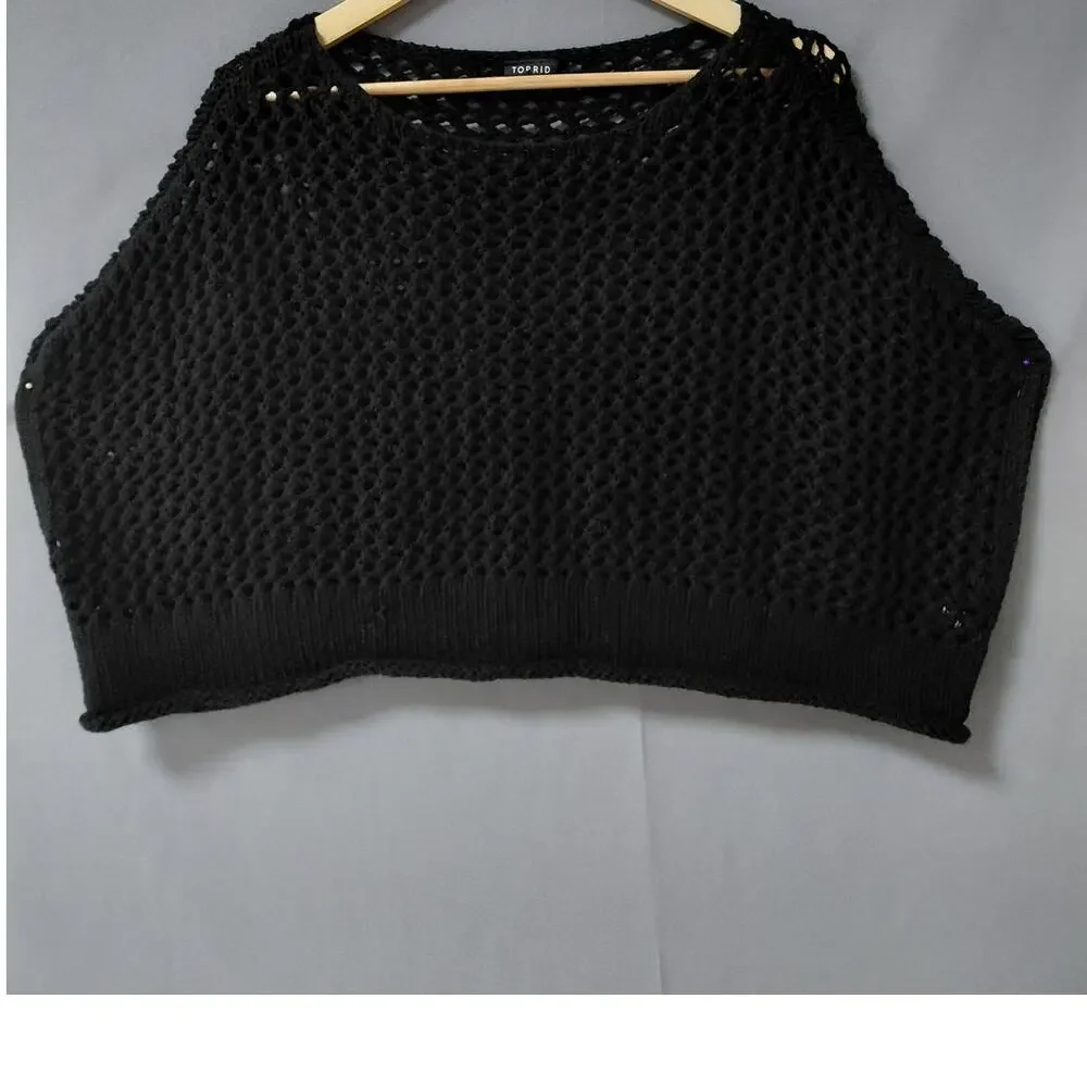 Torrid Black Crew Neck Open Knit Lightweight Sweater Women Size 00/0